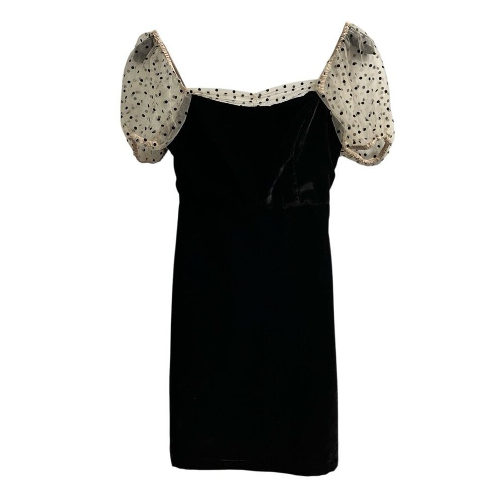 Camila Coelho Dress Black Velvet Heirloom Mini Tulle Polka Dot Size XS Event